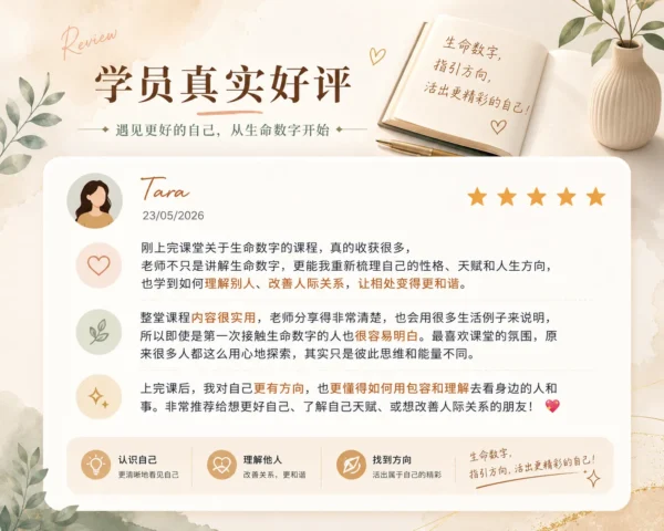 好评 (2) 易林学院-生命数字心理学师资班课程